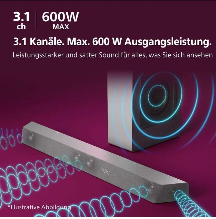 Philips TAB8507/10 Soundbar 3.1 Kabelloser Subwoofer, Dolby Atmos bei ibood für 177,95€