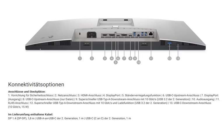 Dell UltraSharp 27 Zoll IPS-Monitor – Modell: U2722DE QHD (1440p Auflösung), 60 Hz, 5ms, Helligkeit: 350 cd/m²