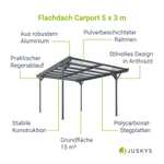 Juskys Carport mit Flachdach 503 x 305 x 230 cm – freistehende Überdachung aus Aluminium mit Doppelstegplatten