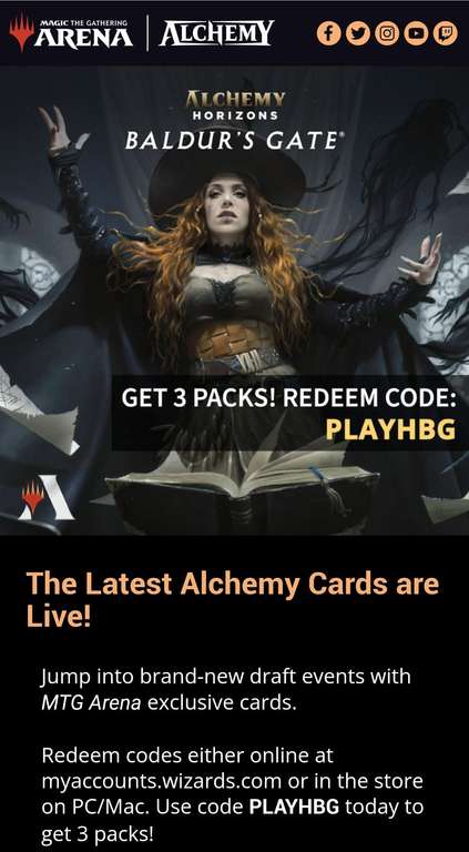 Magic the Gathering: Arena - 3 Gratisboosterpacks für "Alchemy Baldur's Gate"