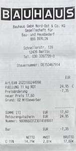 [Lokal Berlin?] BAUHAUS 11kg Propangasfüllung für 17,60€ (12% Tiefpreisgarantie)