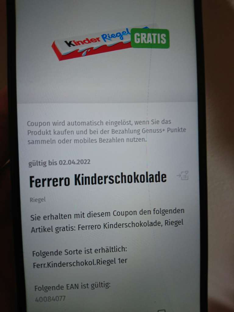 Edeka nordwest regional Ferrero kinderschokolade kinderriegel gratis über genuss app