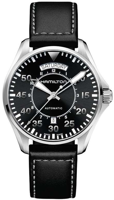Interstellar Uhr Hamilton Khaki Pilot Day Date H64615735 Automatikuhr Leder 80 Stunden Gangreserve Listenpreis EUR 1.100