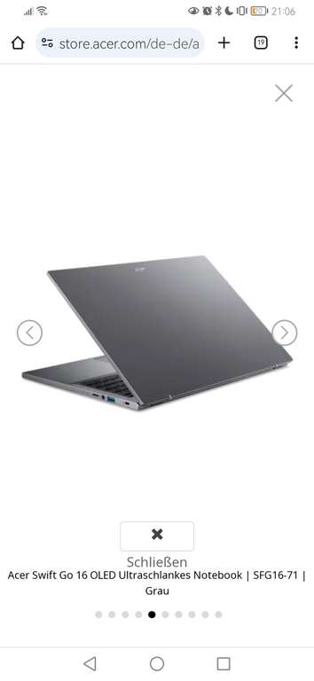 Acer Swift Go 16 OLED Ultraschlankes Notebook | SFG16-71 | Grau