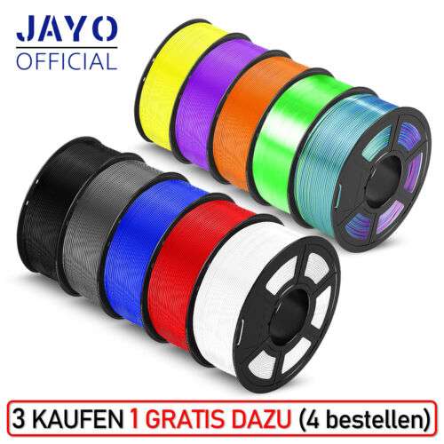 4x Rollen Jayo Filament: PLA/PLA+/PLA(+) Silk (250g & 1,1kg), PETG (1,1kg), ABS (1,1Kg), TPU/TPU Silk (500g & 1,1kg) & Holz (1,1kg)