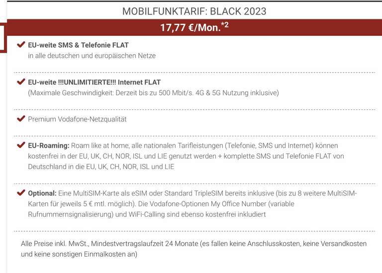 JKR-Gruppe (Freiberufler im speziellen Verband) / Vodafone Netz / Tarif: BLACK 2023 - unlimitiertes Datenvolumen + Allnet-Flat