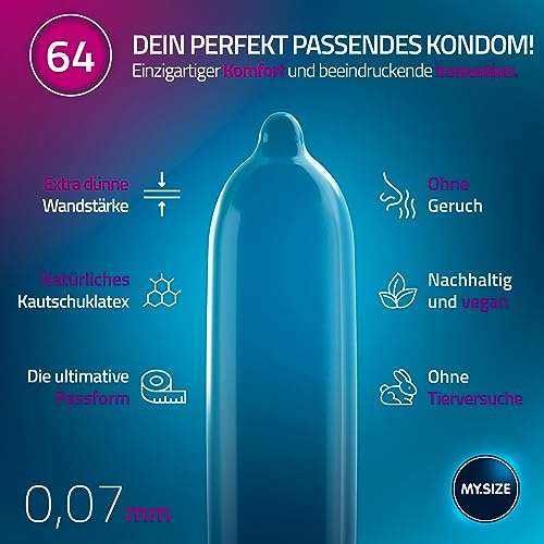 MY.SIZE Classic Kondome Größe 6 I 64 mm Breite I 80 Stück Megapackung, extra dünn 0,07 mm (Prime Spar-Abo)
