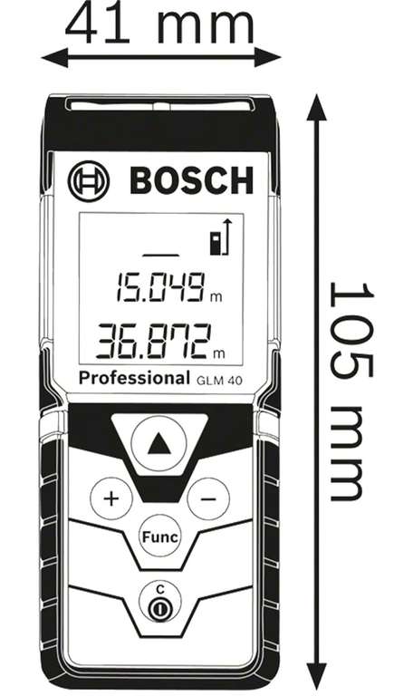 Bosch Professional Laser Entfernungsmesser GLM 40 Flächen-/Volumenberechnung, Messbereich: 40 m, 2x 1,5-V Batterien, Schutztasche PRIME