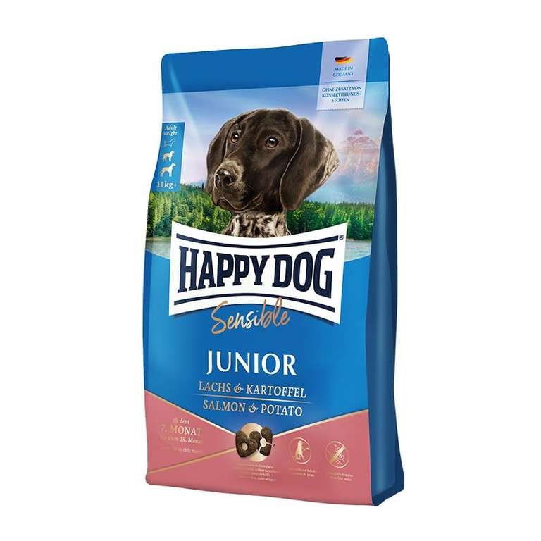 10 kg Hundefutter Happy Dog Sensible Junior Lachs & Kartoffel für 8 € + Versand [Haustier.de]