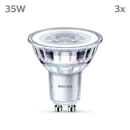 Philips Classic LED GU10 Lampe, 35W, klar, neutralweiß, nicht dimmbar, 3er Pack [Energieklasse G] (Prime)