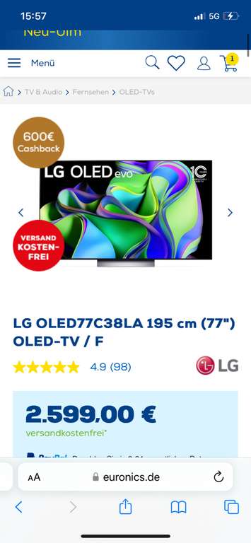 LG OLED77C38LA 195 cm (77") für effektiv 2048,99 Euro!