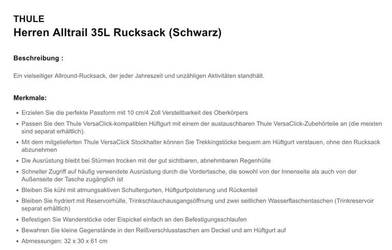 Thule Alltrail 35L Herren Rucksack (Schwarz)