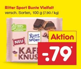 Ritter Sport Bunte Vielfalt - versch. Sorten, 100 g (7.90 / kg) ab 24.10.2022 bei Netto Marken-Discount