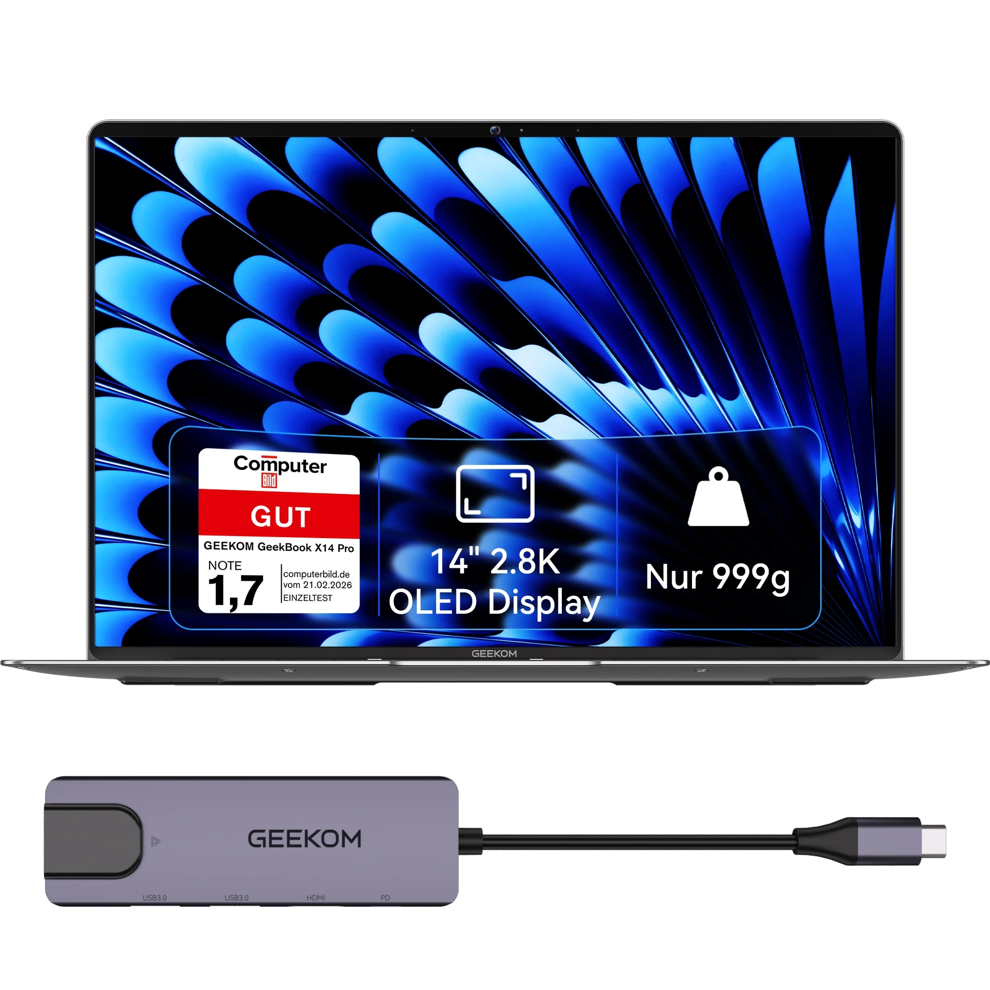 Geekbook x14 Ultra, Ultrabook, 32 GB RAM, U9-185H, 1 TB-Speicher, 2,8er OLED-Display, inkl. Dockingstation