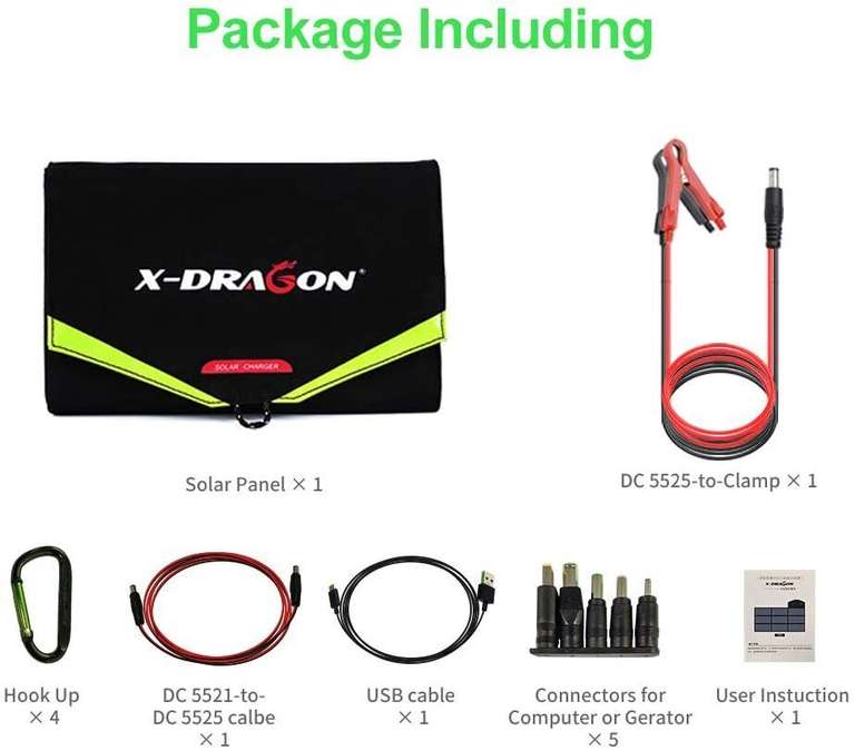 X-DRAGON 70W Faltbares Solarpanel Tragbares Solarmodul Solarladegerät mit 18V DC Ausgang für Smartphone, Laptops, 12V Auto Powerbank usw.
