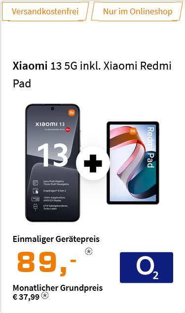 Telekom: Xiaomi 13 5G 256GB & Xiaomi Redmi Pad im Allnet/SMS Flat 20GB für 34,99€, 49€ Zuzahlung, 50€ RNM