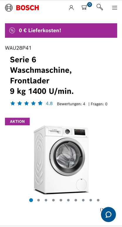 Bosch Serie 6 Waschmaschine, Frontlader 9 kg 1400 U/min. WAU28P41