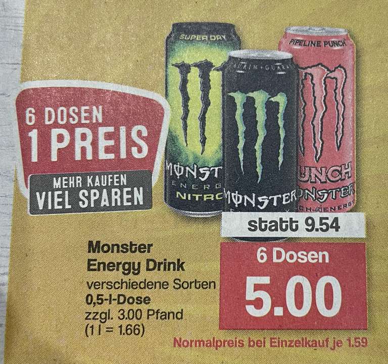 Monster Energy 6 Dosen für 5 €