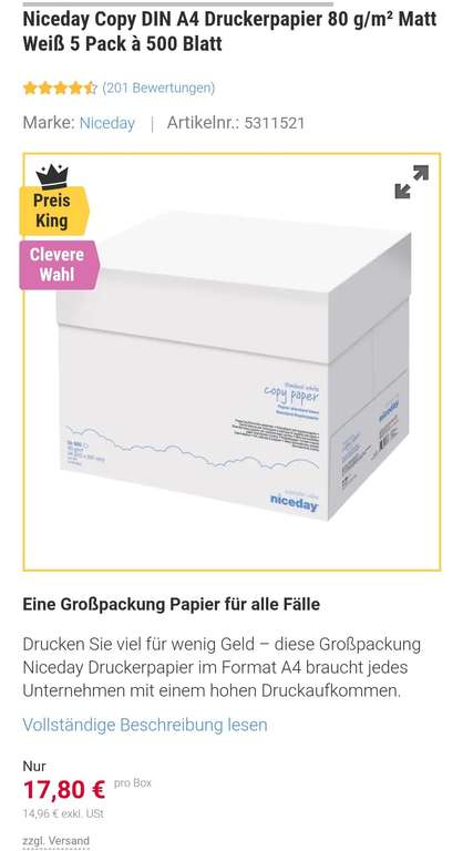 Kopierpapier DIN A4 Druckerpapier 80 g/m² Matt Weiß 5000 Blatt Viking Neukunde (500 Blatt für 3,56 Euro)