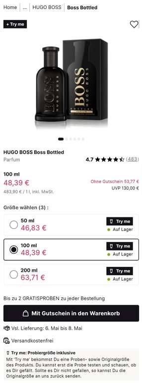 Hugo Boss Boss Bottled Parfum 100ml / 200ml 60,79€ [Flaconi]