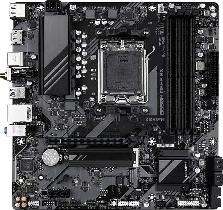 Gigabyte B650M D3HP AX Mainboard (µATX, AM5, B650, 4x DDR5, PCIe 4.0 x16, 2x M.2 PCIe x4, USB-C, HDMI 2.1, 2x DP 1.4, Wi-Fi 6E)