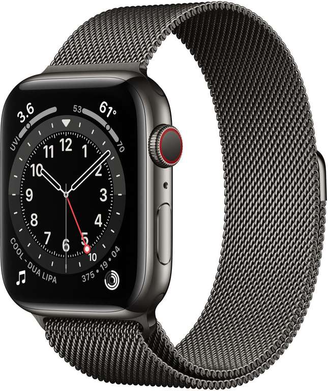 Apple Watch Series 6 Smartwatch GPS + Cellular, 44mm, Edelstahlgehäuse Graphit, Milanese Loop Graphit