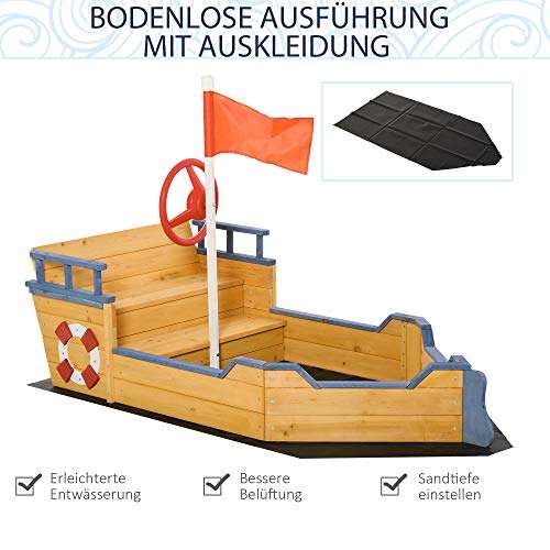 Outsunny Sandkasten Spiel-Segelschiff aus Tannenholz im Piratenschiff-Design (für Kinder 3-6 Jahren) [Amazon]