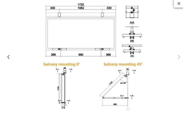 Balkonkraftwerk Balkonhalterungen mit Winkel für Rund oder eckige Geländer Universal Komplettset bis 45 Grad