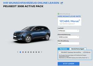 [Privatleasing] Peugeot 3008 Active Pack | 131 PS | 10000km | 24 Monate | LF 0,37 | ===> 128€ (eff. 165€)