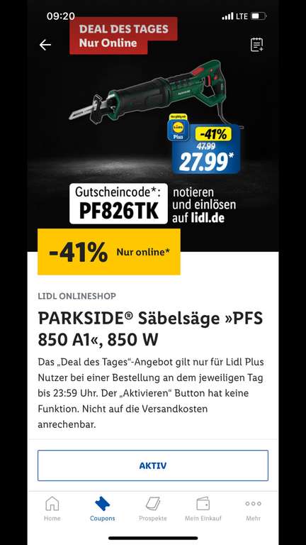 PARKSIDE Säbelsäge »PFS 850 A1«, 850 W | mydealz
