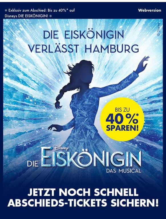 Disney , Eiskönigin , Abschieds-Tickets Hamburg (lokal), z. B. Kategorie 2