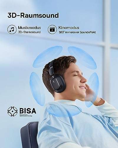 [Amazon] Baseus Bowie H1i Over-Ear Noise Cancelling Kopfhörer in Schwarz, Bluetooth 5.3, USB-C, ANC,