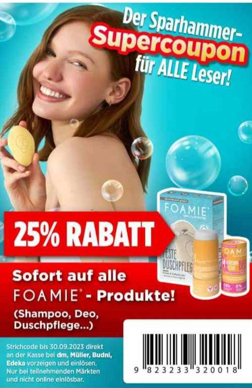 25% auf Foamie Produkte bei DM, Müller, Budni und Edeka