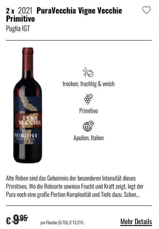 Primitivo Wein Paket + 2 Zwiesel Gläser | Effektiv 42,20 €: 6% Shoop + 5€-Newsletter | 15€ Gutschein bei 80€ MBW = 39,85 € pro Bestellung