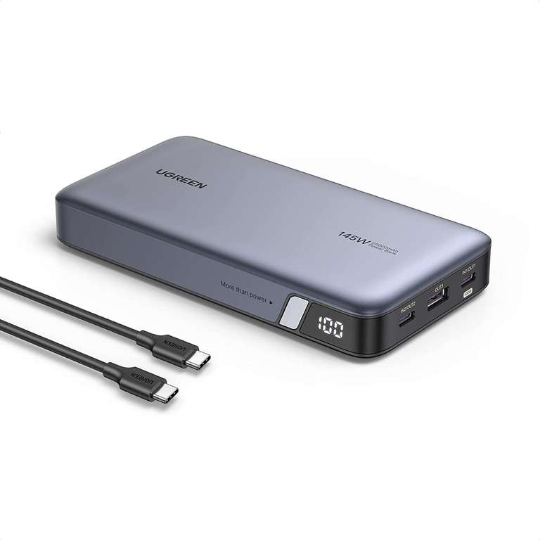 Ugreen 145W 25000mAh Powerbank (90Wh, 100W + 45W USB-C PD, 18W USB-A QC, Kapazitätsanzeige, inkl. Ladekabel)