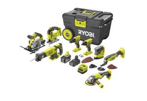 Ryobi Vorteilspaket Combo-Kit ONE+ 18 V ( Set bestehend aus 8 Geräten, 2 Akkus, Ladegerät und Transportkoffer