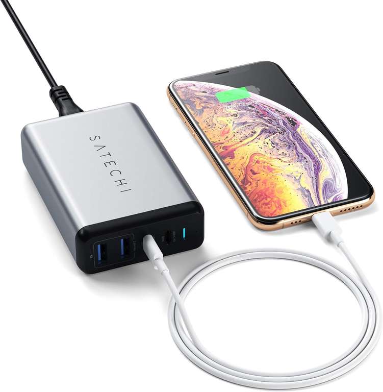 Satechi 75W Dual Type-C PD Travel Charger Space Grey, 2x USB-C (max. 60W/18W), 2x USB-A (max. 12W)