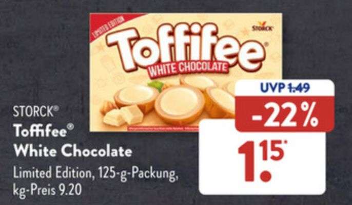 Aldi Süd ab 26.05.: Toffifee 'White Chocolate' , 125g Packung , Kilopreis: 9.20€