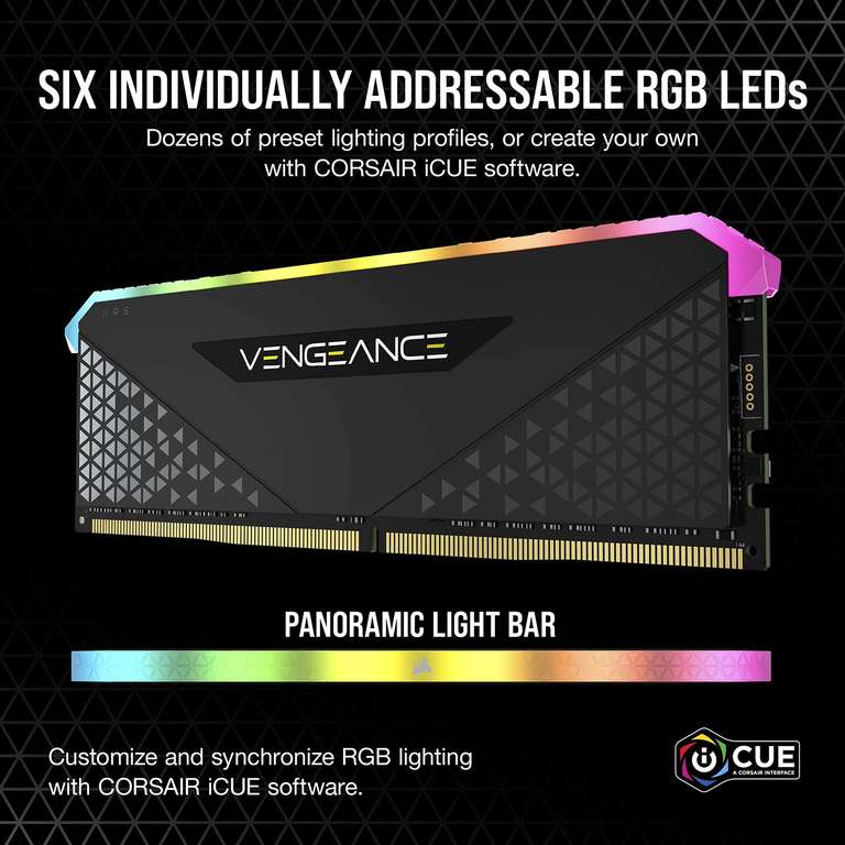Corsair Vengeance RGB RS 32 GB (2 x 16 GB) DDR4 3.200MHz C16 Arbeitsspeicher (Dynamische -Beleuchtung, Schwarz