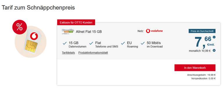 Klarmobil Vodafone AllnetFlat 15GB, VF, max 50 down, rechnerisch 7,66 mtl dank Boni bei RNM, 24 Monate