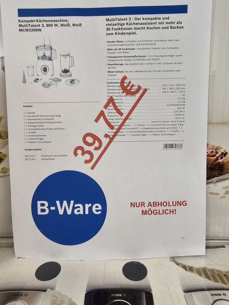 [Lokal Giengen an der Brenz] Bosch MultiTalent 3 MCM3200W Küchenmaschine (B-Ware)