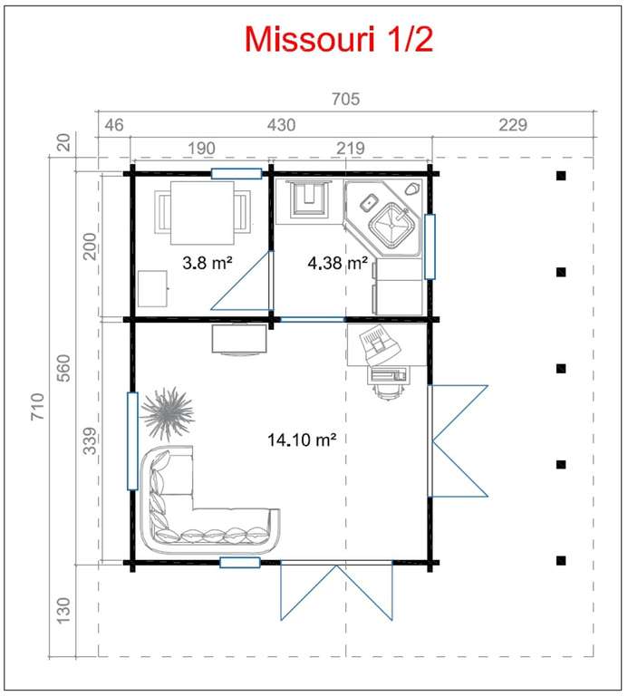 Lasita Ferienhaus Missouri Platinum Gästehaus 32,9m2
