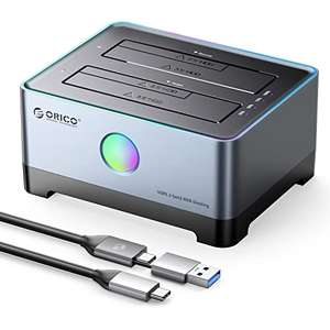 ORICO RGB Offline-Klon Festplatten Dockingstation USB C ,6Gbps Aluminium USB 3.2 Gen 2 Festplatten Adapter mit UASP für SATA 2,5/3,5