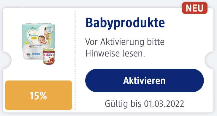 15% Gutschein auf alle Babyprodukte in dm App