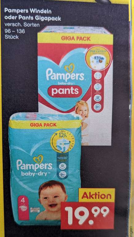 Kort geleden compressie Piraat Pampers baby-dry oder Pants Giga Pack Angebot + 15% Coupon [Netto] | mydealz
