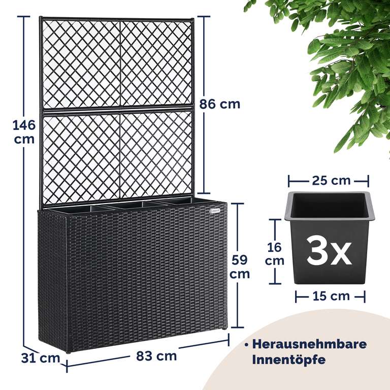 Casaria Blumenkasten mit Rankgitter 83x30,5x146cm  4 Farben, DeubaXXL |  mydealz