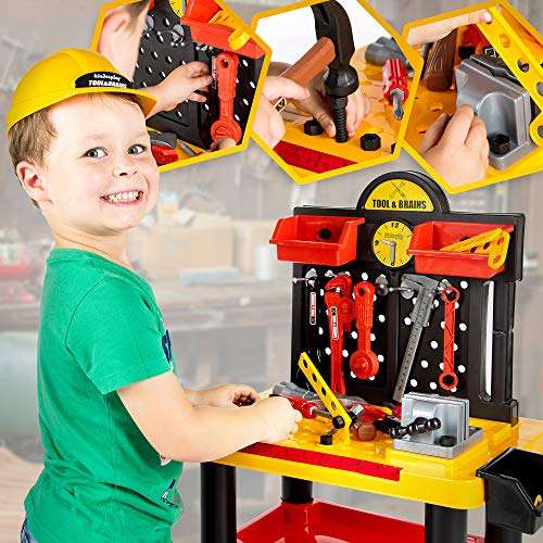 [Prime] Kinderplay Werkbank (inkl. Batteriebetriebener Bohrmaschine & Helm, insgesamt 50 Elemente, mit Arbeitsfläche)