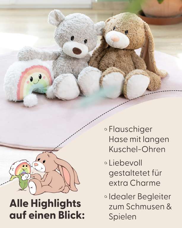 NICI Kuscheltier Hase Lopino 20 Cm Braun - Weiches Plüschtier Aus Recyceltem Material, Perfekt Zum Kuscheln & Verschenken