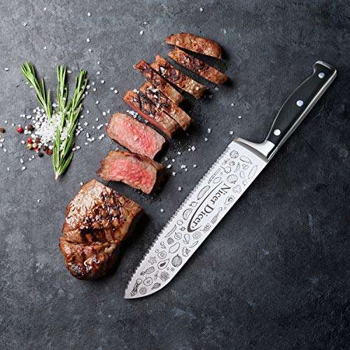 Genius Nicer Dicer Knife Professional Chefmesser 20cm - extra scharfes Profi Messer aus rostfreiem Edelstahl mit Wellenschliff & Schutzhülle