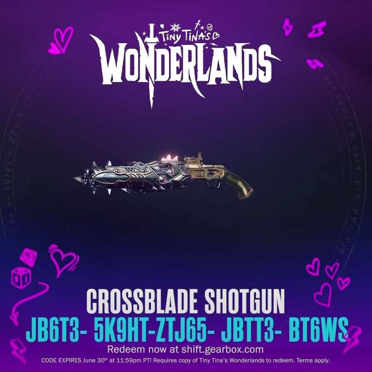 [PC, Xbox, Playstation] Tiny Tina's Wonderlands - Crossblade Shotgun SHiFT-Code